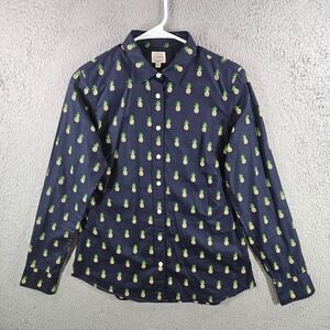 J.Crew The Perfect Shirt Womens Small Navy Blue Pineapple Print Cotton